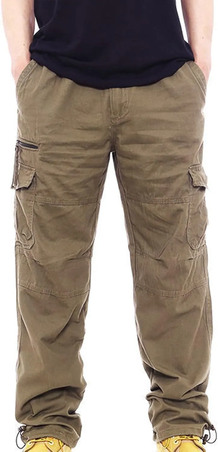 Men Casual Pant Straight Leg Elastic Waist Pants Cotton Work Pants Baggy Large Size Cargo Pants for Men with Pockets