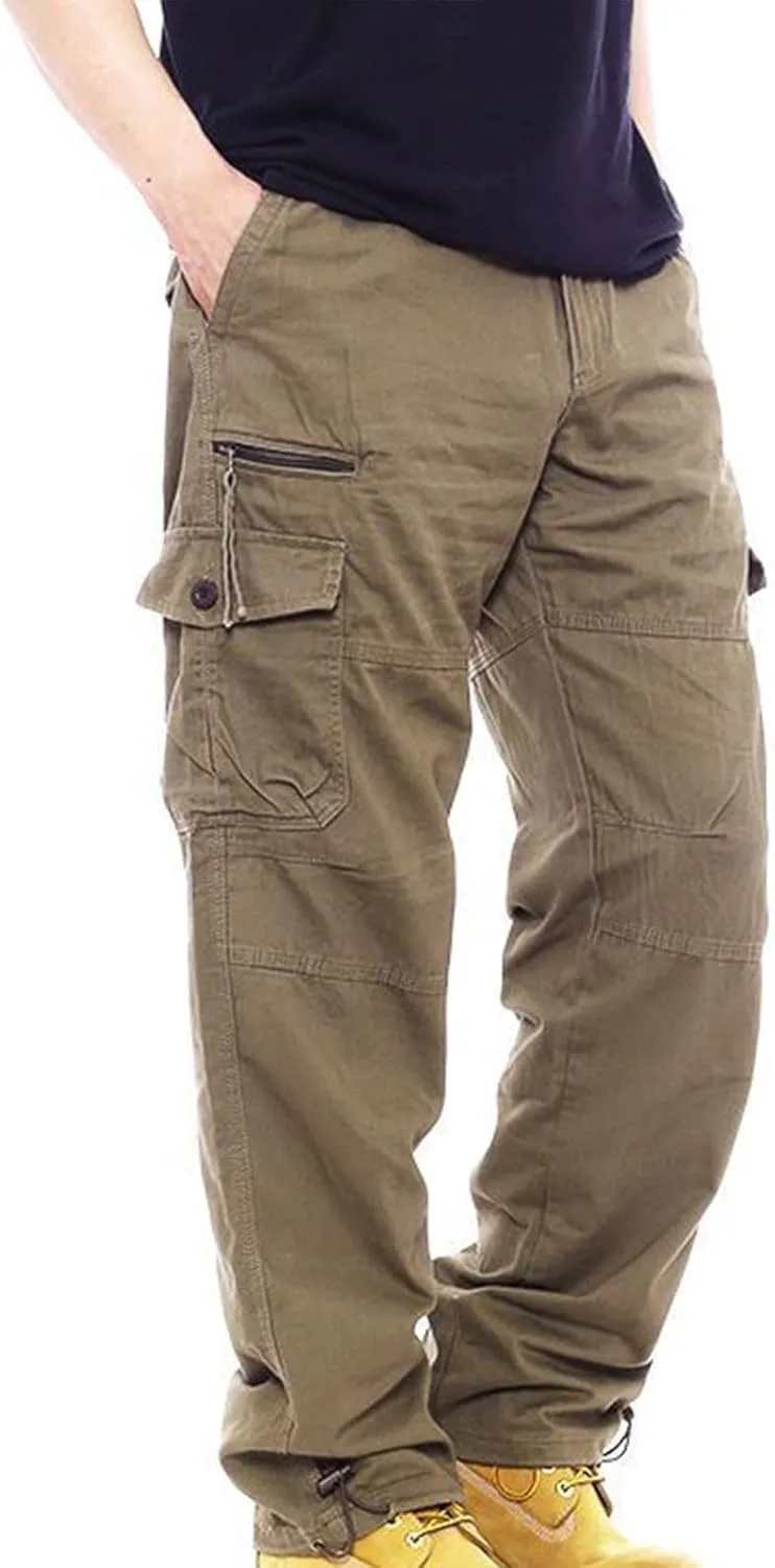Men Casual Pant Straight Leg Elastic Waist Pants Cotton Work Pants Baggy Large Size Cargo Pants for Men with Pockets