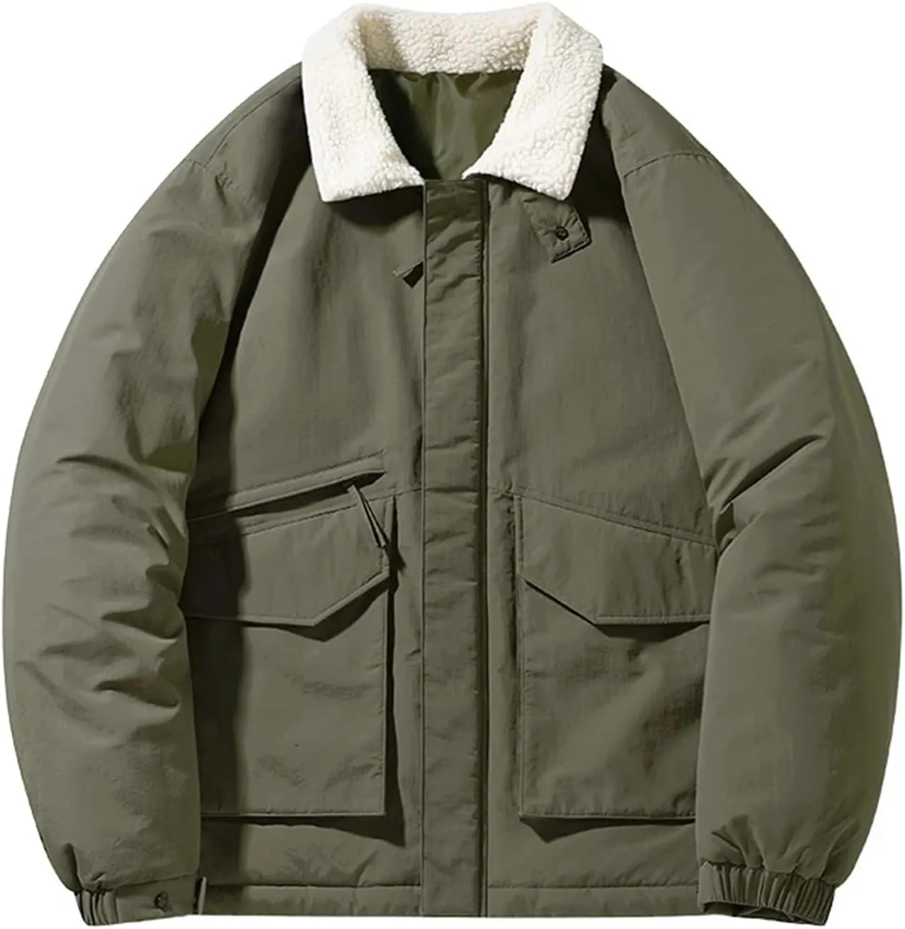 Men Winter Lamb Wool Collar Cotton-Padded Coat Casual Loose Thick Warm Down Cotton Jacket