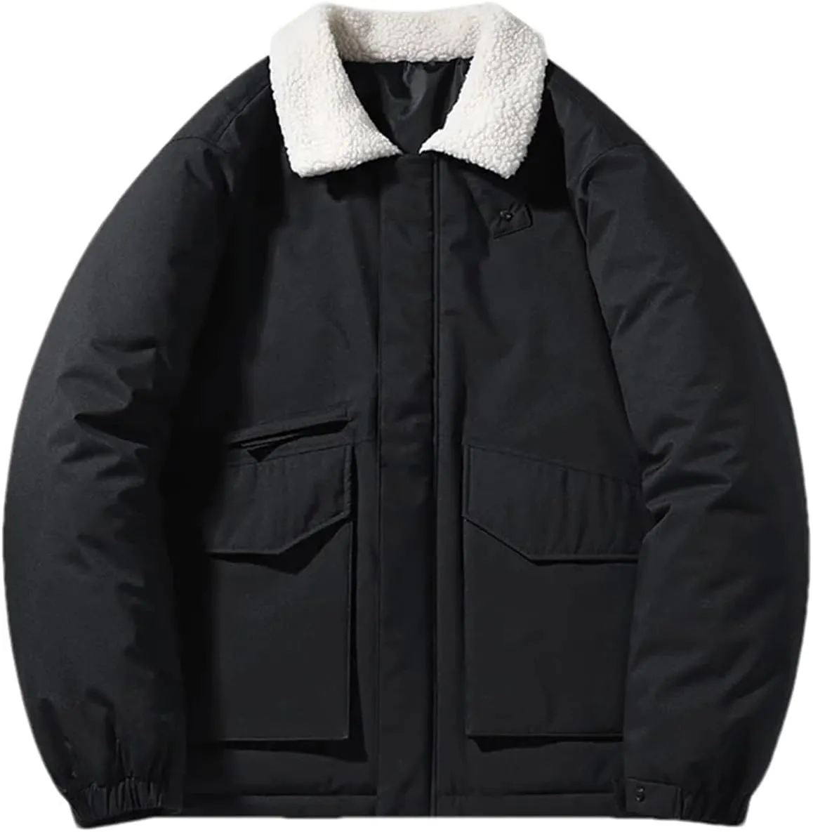 Men Winter Lamb Wool Collar Cotton-Padded Coat Casual Loose Thick Warm Down Cotton Jacket