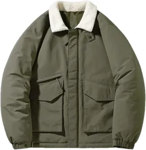 Men Winter Lamb Wool Collar Cotton-Padded Coat Casual Loose Thick Warm Down Cotton Jacket