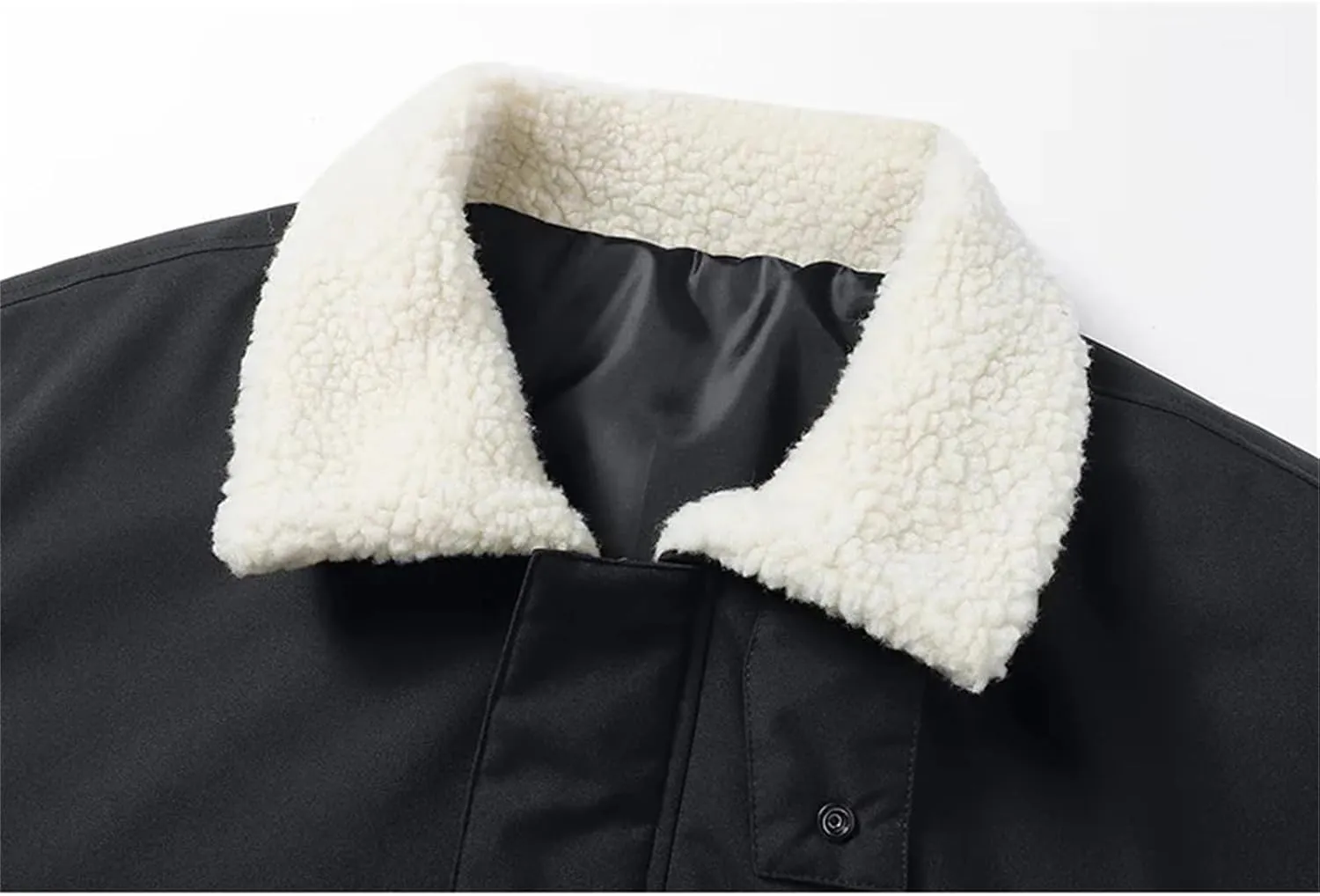 Men Winter Lamb Wool Collar Cotton-Padded Coat Casual Loose Thick Warm Down Cotton Jacket