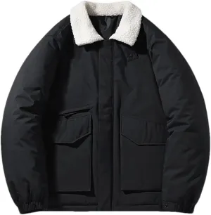 Men Winter Lamb Wool Collar Cotton-Padded Coat Casual Loose Thick Warm Down Cotton Jacket
