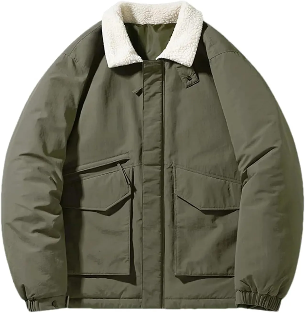 Men Winter Lamb Wool Collar Cotton-Padded Coat Casual Loose Thick Warm Down Cotton Jacket