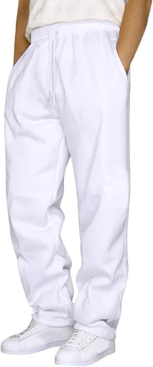 Men's Baggy Sweatpants Fleece Straight Leg Joggers, Workout Casual Pant Loose Athletic Trousers Elastic Waist Pockets