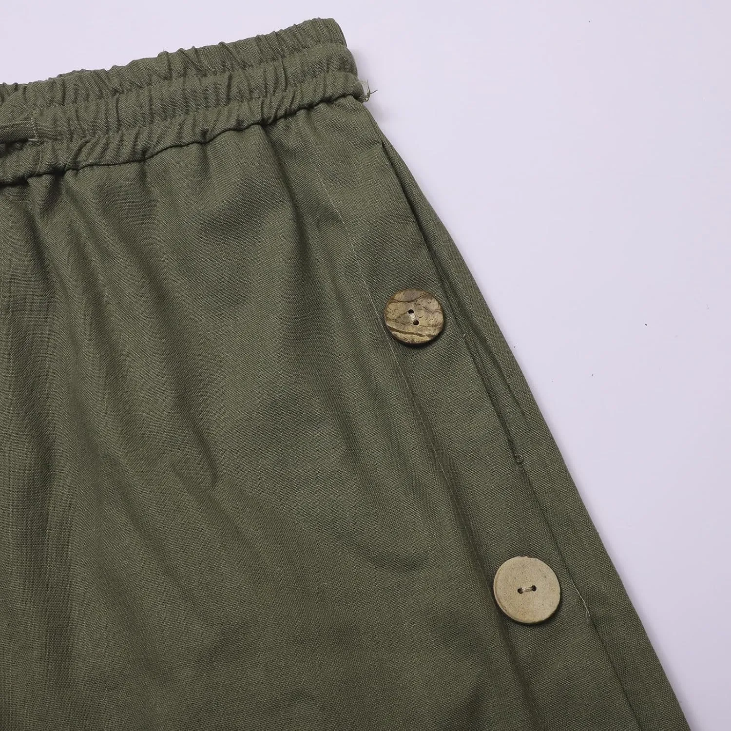 Mens Beach Linen Pants Lightweight Loose Casual Pants Side Button Drawstring Trousers Outdoor Vacation Summer Slacks