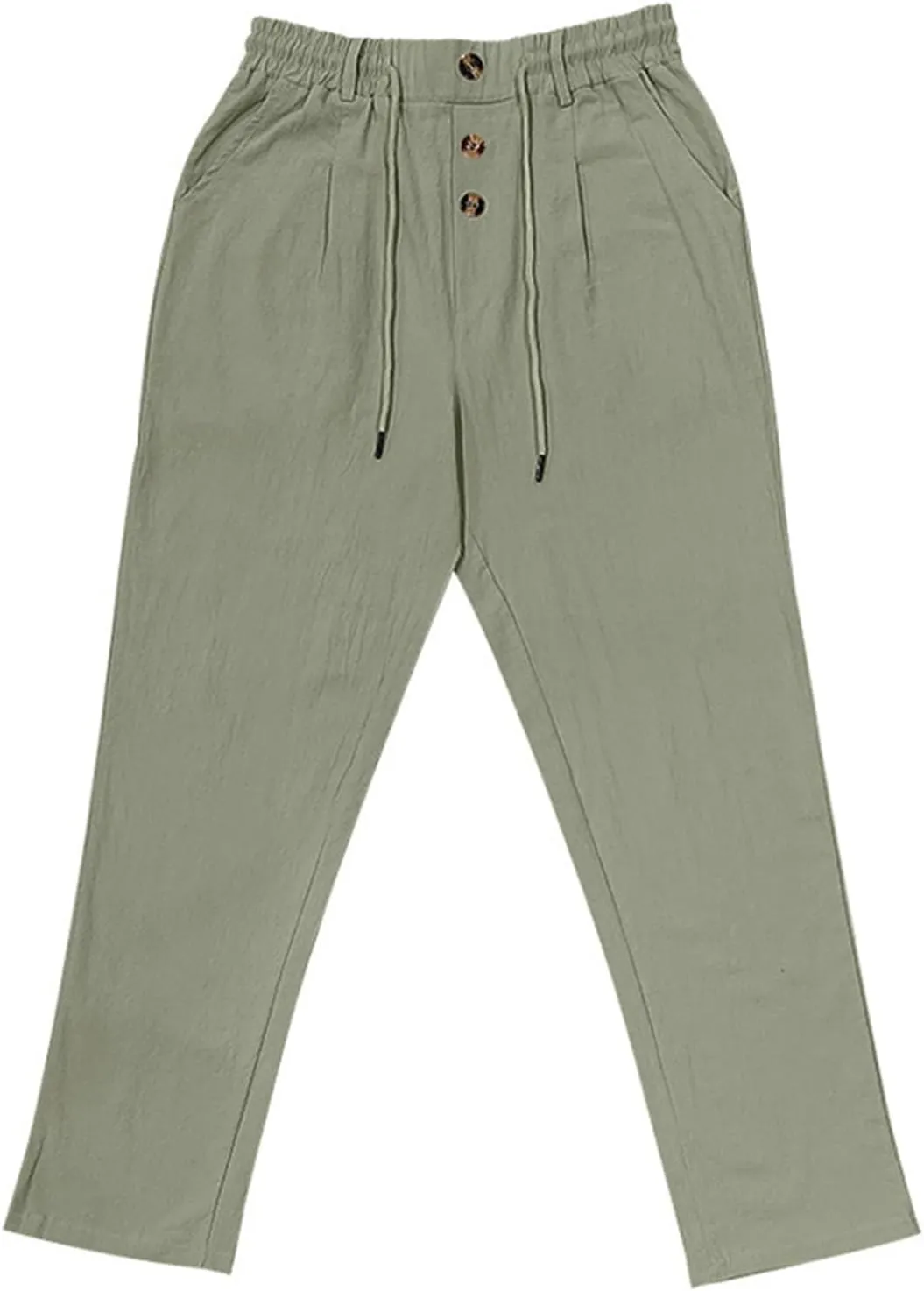 Mens Beach Pants Elastic Waist Drawstring Lightweight Summer Pants Linen Yoga Lounge Trousers Solid Straight Fit