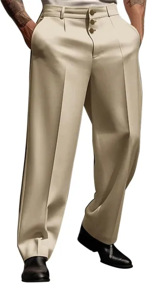 Men's Business Dress Suit Pants Baggy Pleated Front Trousers Plain Fashion Outdoor Straight Wide Leg Slacks
