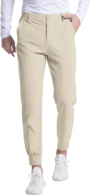 Mens Business Pants Elastic Waist Casual Lightweight Stretch Slim Fit Pants Outdoor Golf Walking Trousers with Pockets
