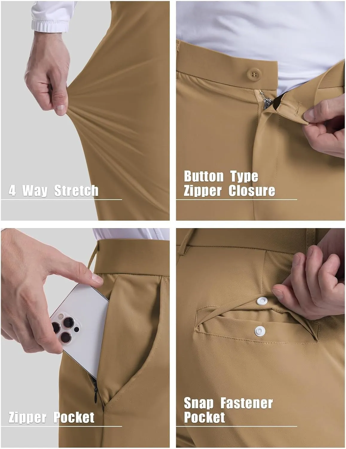 Mens Business Pants Elastic Waist Casual Lightweight Stretch Slim Fit Pants Outdoor Golf Walking Trousers with Pockets