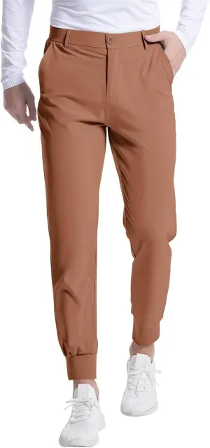 Mens Business Pants Elastic Waist Casual Lightweight Stretch Slim Fit Pants Outdoor Golf Walking Trousers with Pockets