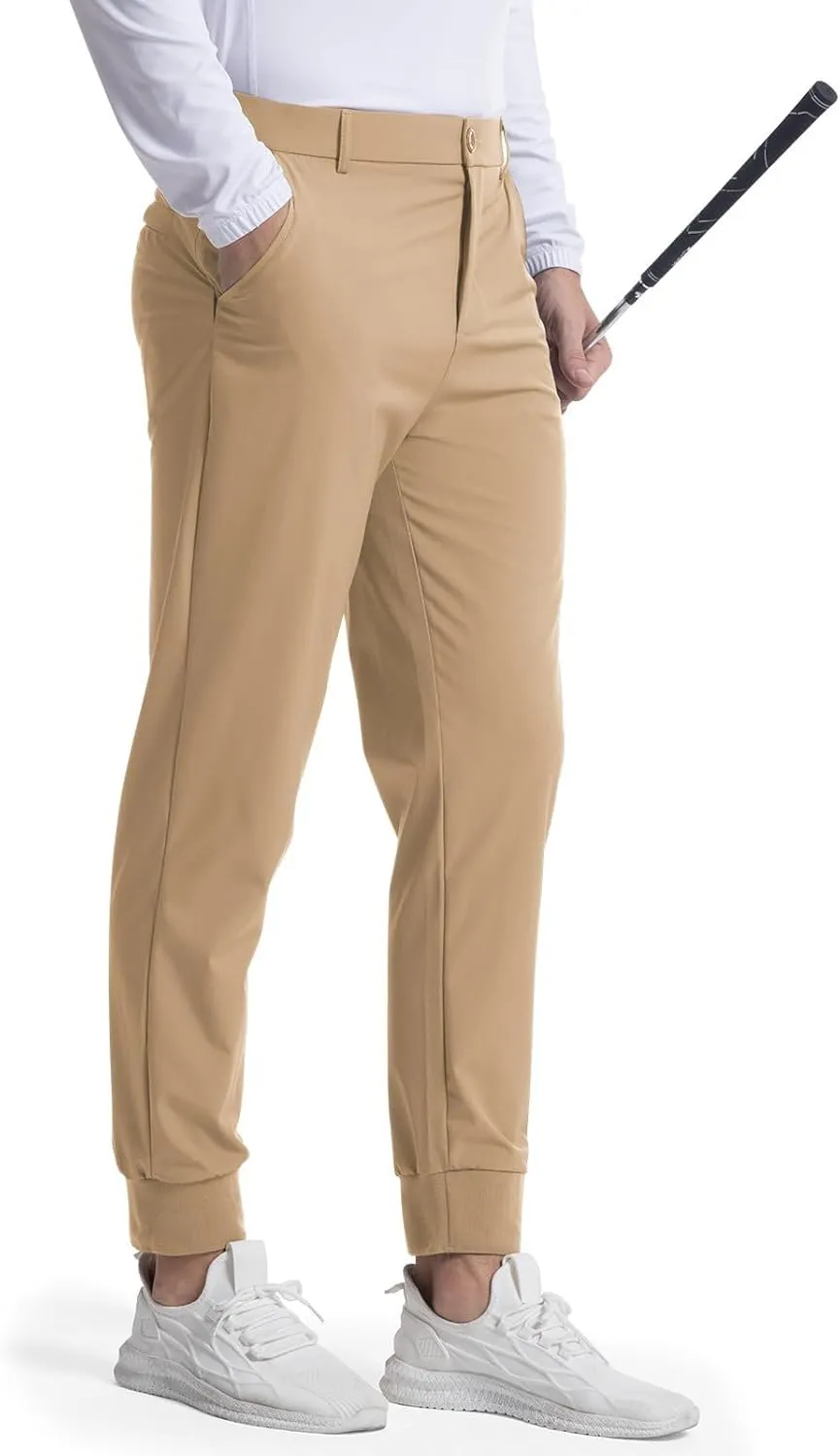 Mens Business Pants Elastic Waist Casual Lightweight Stretch Slim Fit Pants Outdoor Golf Walking Trousers with Pockets