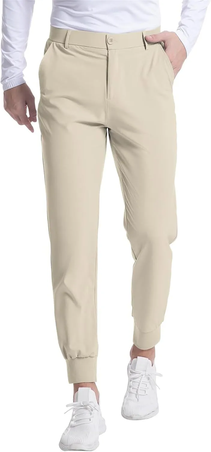 Mens Business Pants Elastic Waist Casual Lightweight Stretch Slim Fit Pants Outdoor Golf Walking Trousers with Pockets