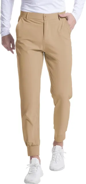 Mens Business Pants Elastic Waist Casual Lightweight Stretch Slim Fit Pants Outdoor Golf Walking Trousers with Pockets