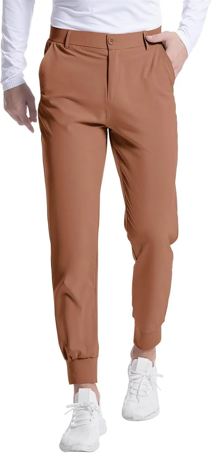 Mens Business Pants Elastic Waist Casual Lightweight Stretch Slim Fit Pants Outdoor Golf Walking Trousers with Pockets