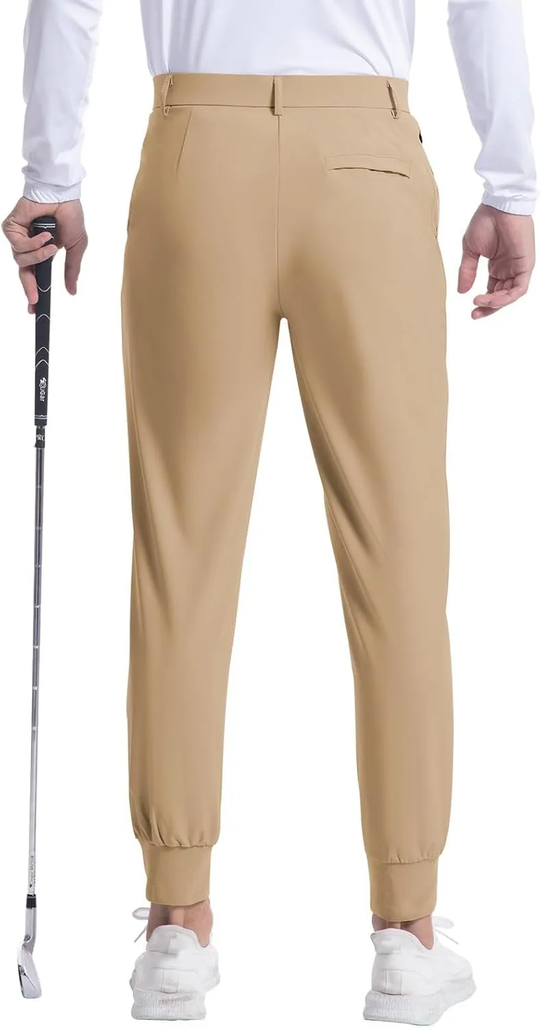 Mens Business Pants Elastic Waist Casual Lightweight Stretch Slim Fit Pants Outdoor Golf Walking Trousers with Pockets
