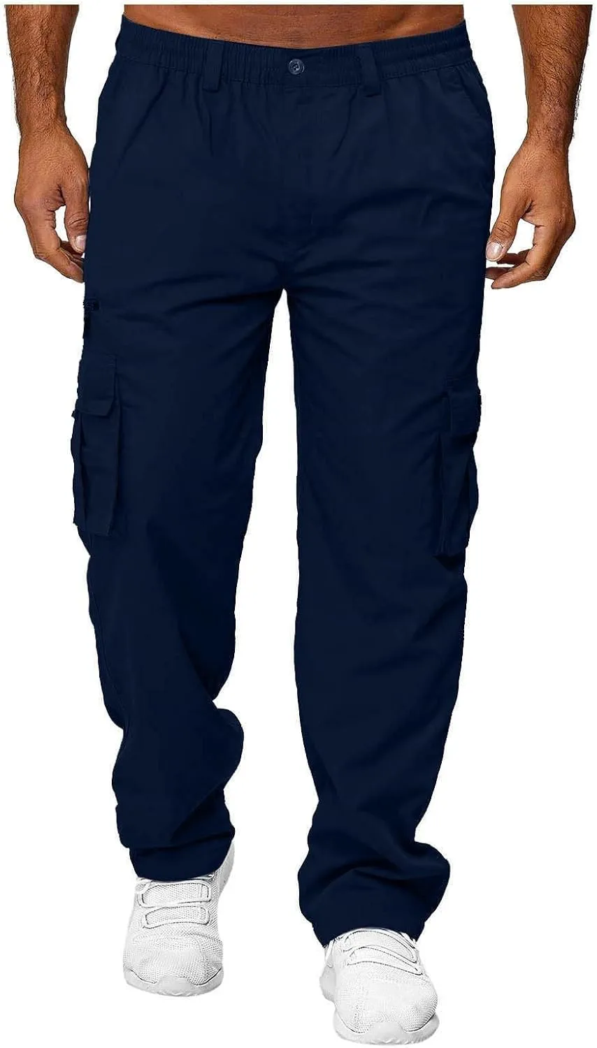 Mens Cargo Pants Classic Baggy Outdoor Resistant Work Pants Comfy Wide Leg Lightweight Fishing Hiking Pant Pockets