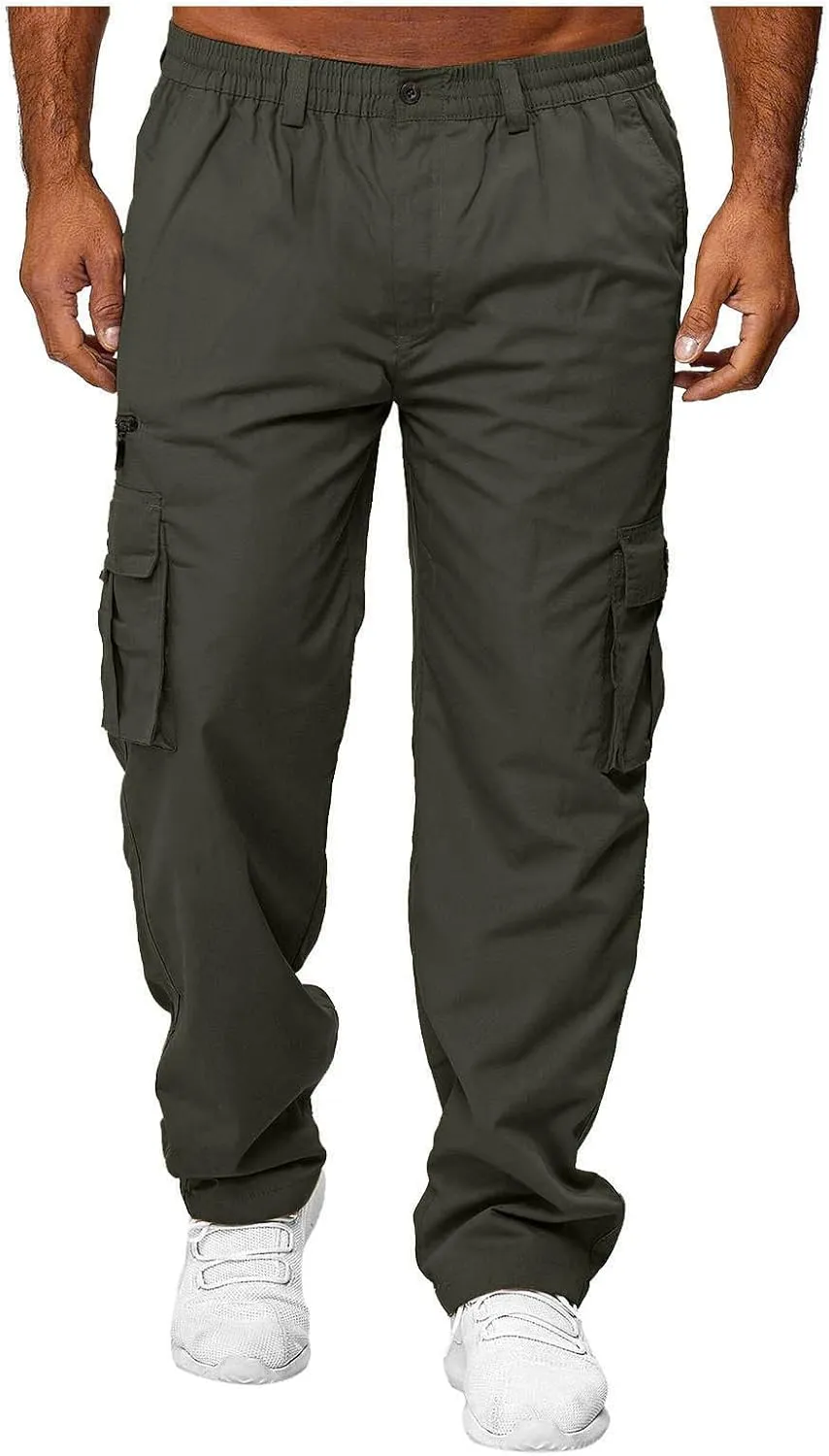 Mens Cargo Pants Classic Baggy Outdoor Resistant Work Pants Comfy Wide Leg Lightweight Fishing Hiking Pant Pockets