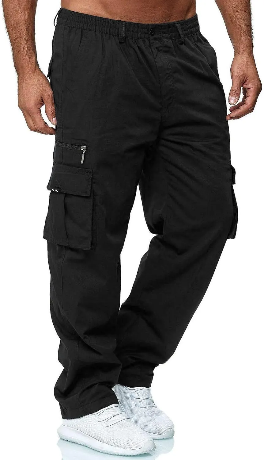 Mens Cargo Pants Classic Baggy Outdoor Resistant Work Pants Comfy Wide Leg Lightweight Fishing Hiking Pant Pockets