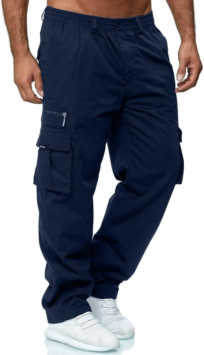 Mens Cargo Pants Classic Baggy Outdoor Resistant Work Pants Comfy Wide Leg Lightweight Fishing Hiking Pant Pockets