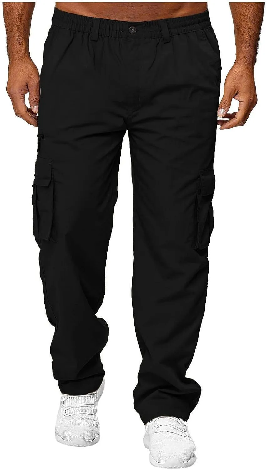 Mens Cargo Pants Classic Baggy Outdoor Resistant Work Pants Comfy Wide Leg Lightweight Fishing Hiking Pant Pockets