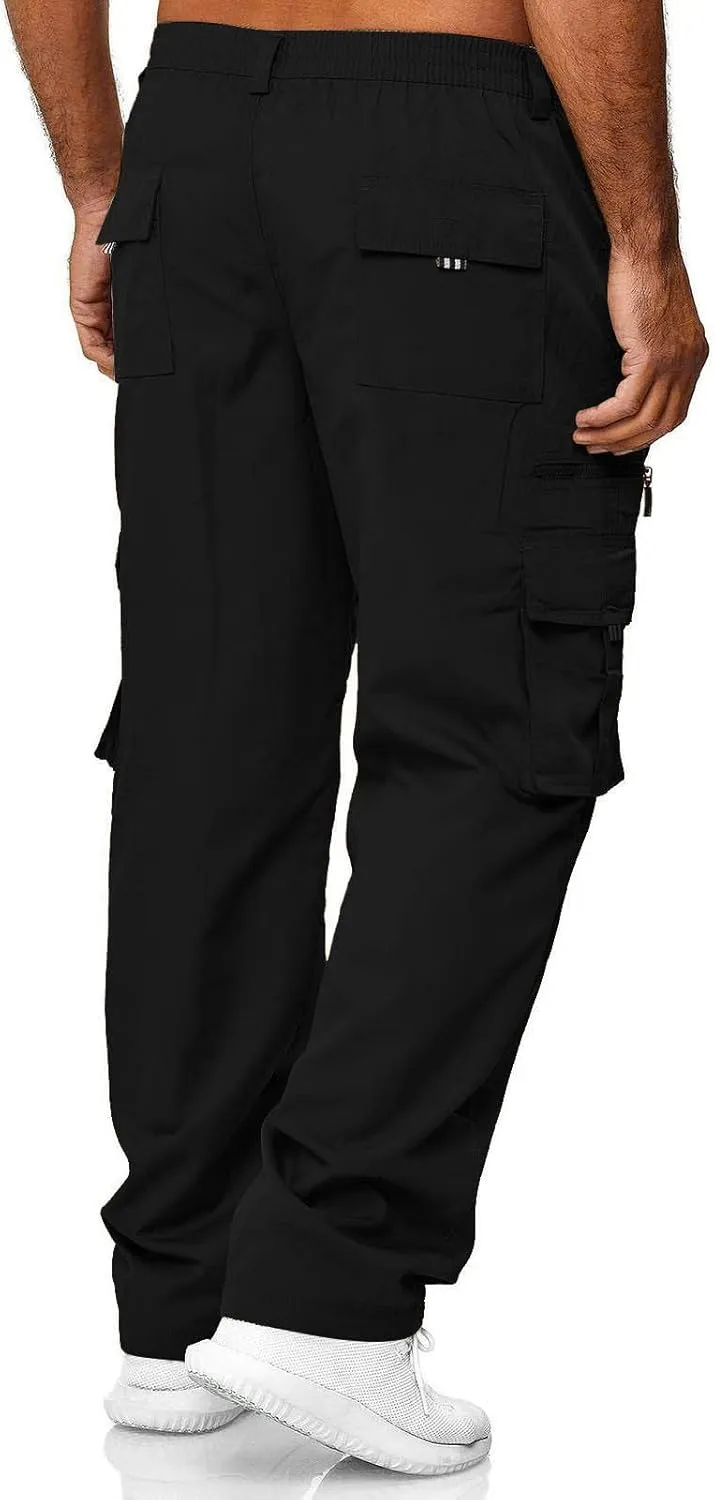 Mens Cargo Pants Classic Baggy Outdoor Resistant Work Pants Comfy Wide Leg Lightweight Fishing Hiking Pant Pockets