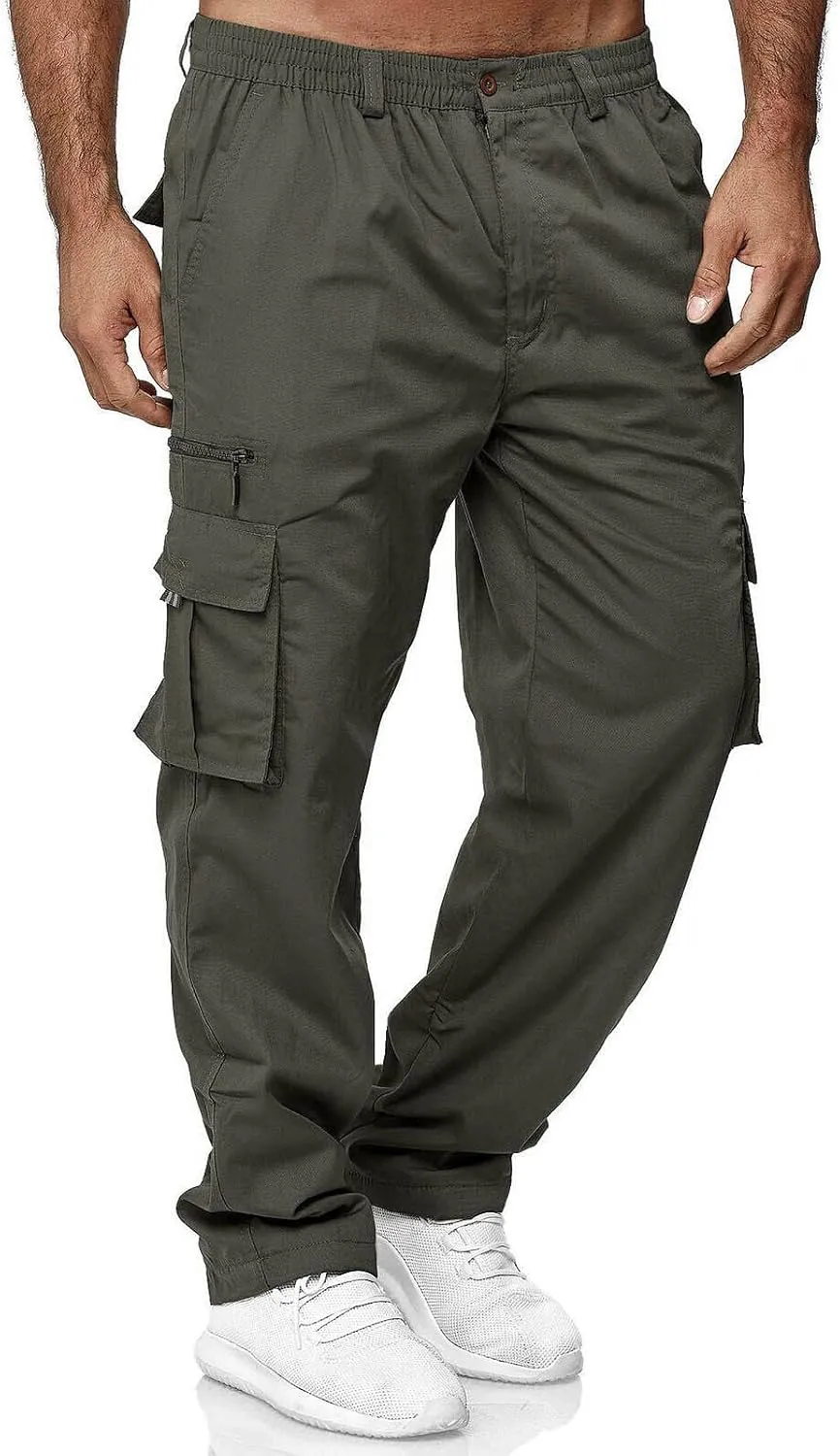 Mens Cargo Pants Classic Baggy Outdoor Resistant Work Pants Comfy Wide Leg Lightweight Fishing Hiking Pant Pockets