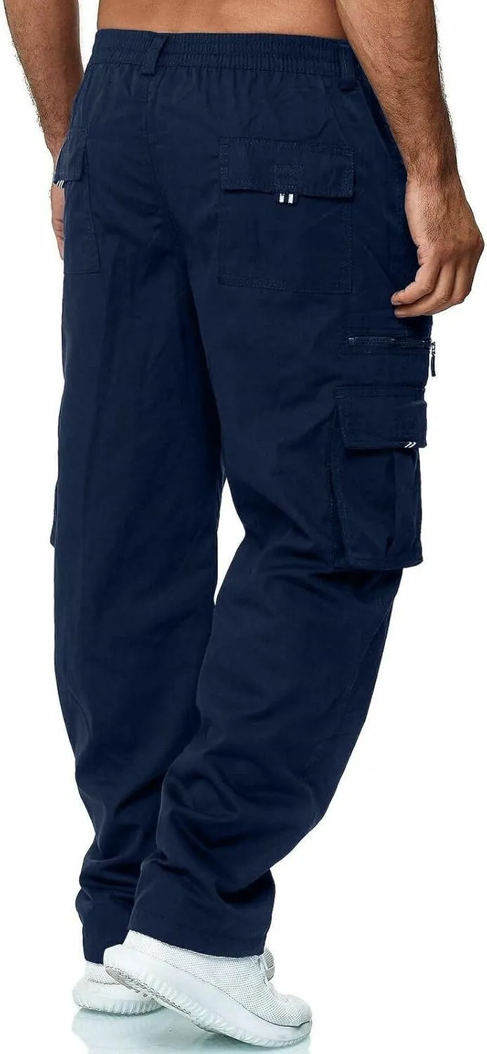 Mens Cargo Pants Classic Baggy Outdoor Resistant Work Pants Comfy Wide Leg Lightweight Fishing Hiking Pant Pockets