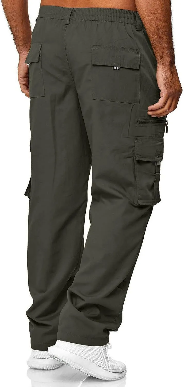 Mens Cargo Pants Classic Baggy Outdoor Resistant Work Pants Comfy Wide Leg Lightweight Fishing Hiking Pant Pockets