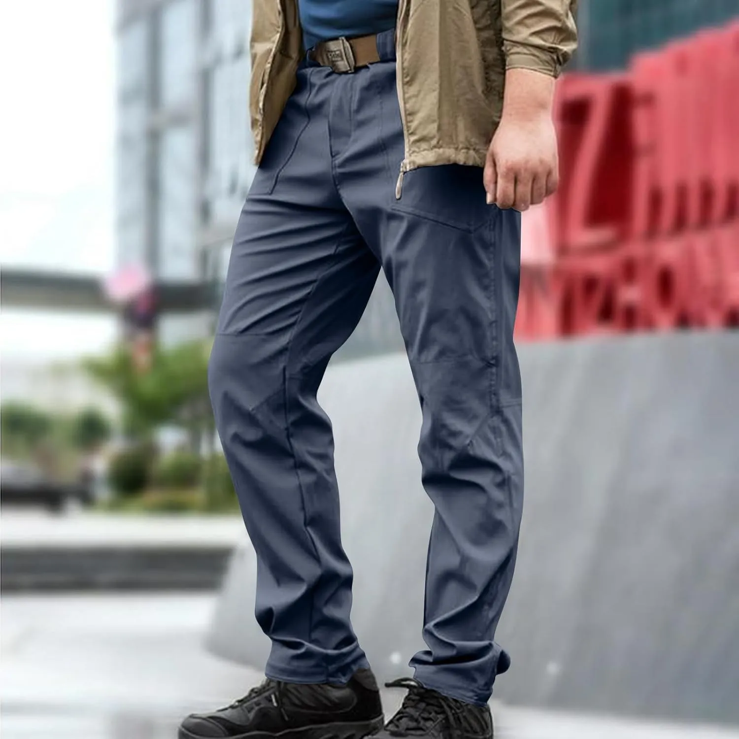 Mens Cargo Slim Fit Stretch Pants Button Zipper Classic Dressy Business Office Trousers Going Out Travel Long Pant
