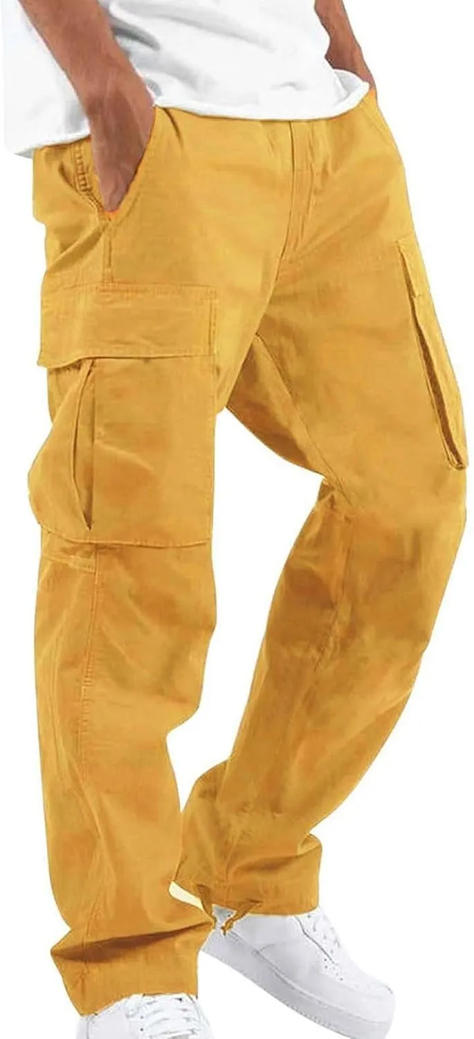 Men's Cargo Sweatpants Lightweight Drawstring Casual Joggers Loose Open Bottom Athletic Pants for Men with Pockets