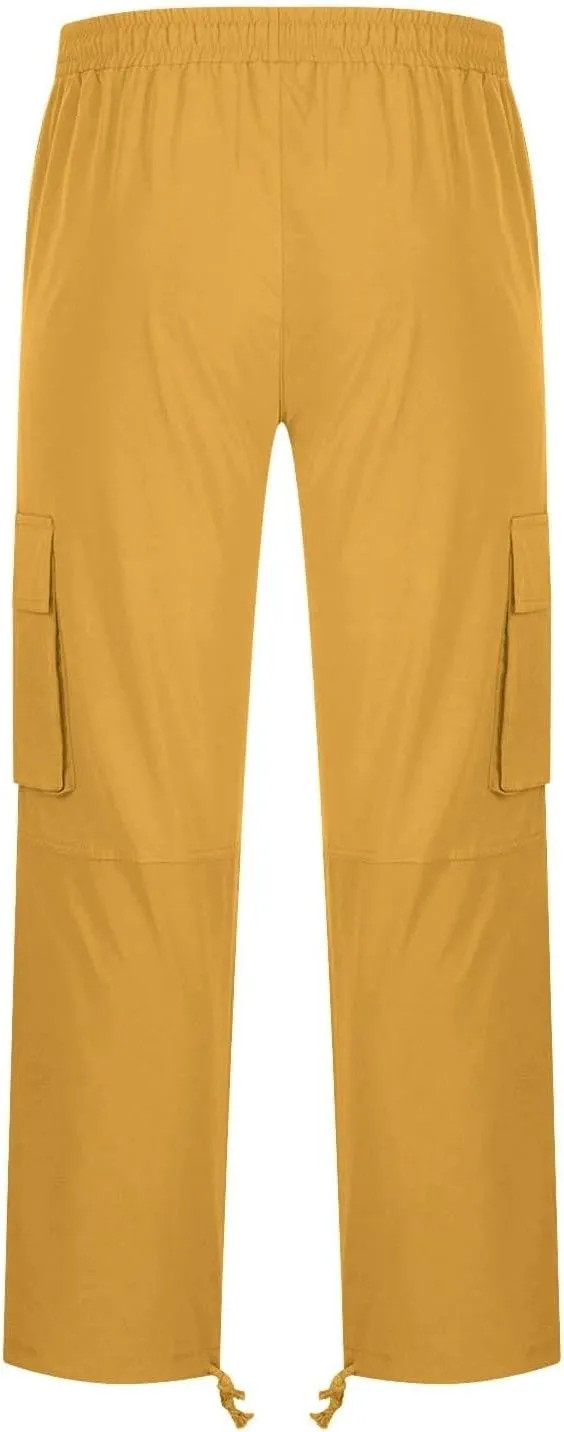 Men's Cargo Sweatpants Lightweight Drawstring Casual Joggers Loose Open Bottom Athletic Pants for Men with Pockets