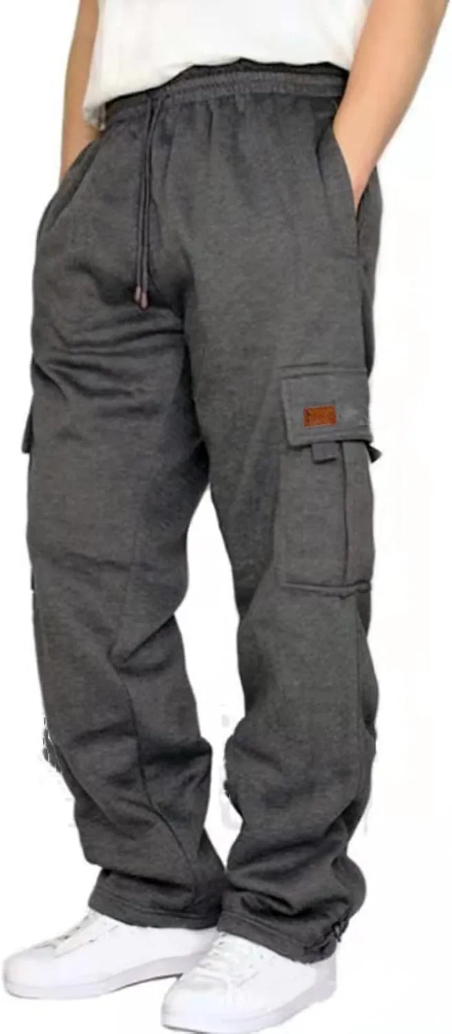 Mens Cargo Sweatpants with Pockets Stretch Drawstring Elastic Waist Sweatpants Slim Fit Pants 2024 Joggers Trousers