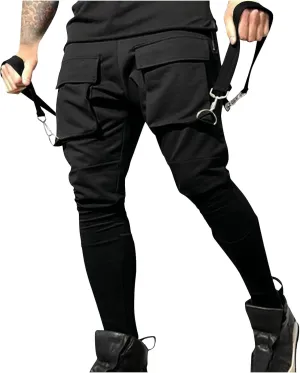 Men's Casual Cargo Pants Drawstring Stretch Elastic Waist Tapered Pants Slim Fit Sport Pants with Multi Pockets