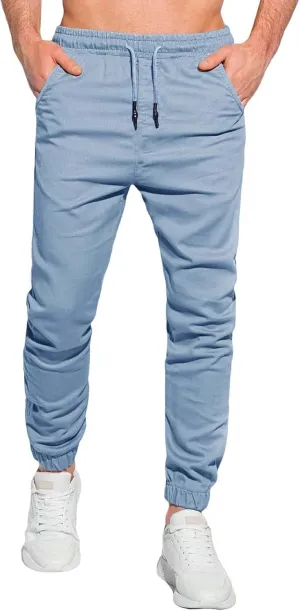 Mens Casual Chino Pants Elastic Waist Solid Color Classic Slim Fit Stretch Work Pants Fashion Sport Business Office Trousers
