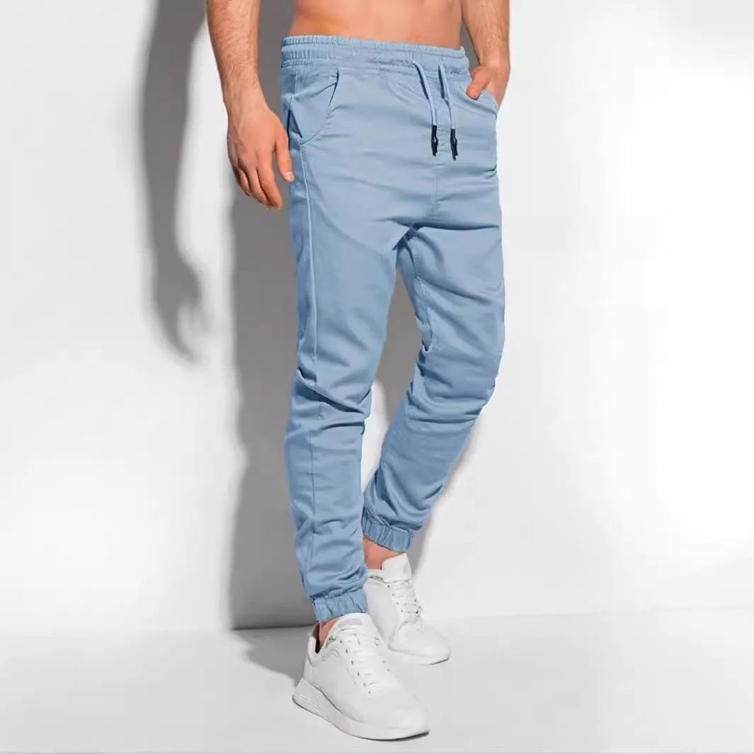 Mens Casual Chino Pants Elastic Waist Solid Color Classic Slim Fit Stretch Work Pants Fashion Sport Business Office Trousers