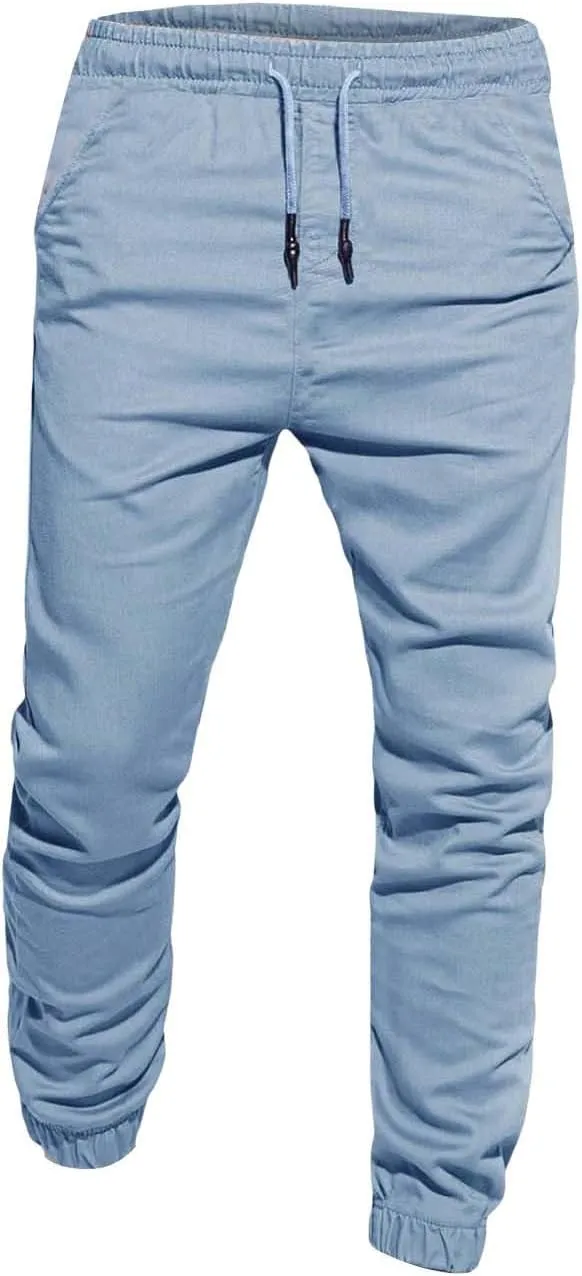 Mens Casual Chino Pants Elastic Waist Solid Color Classic Slim Fit Stretch Work Pants Fashion Sport Business Office Trousers