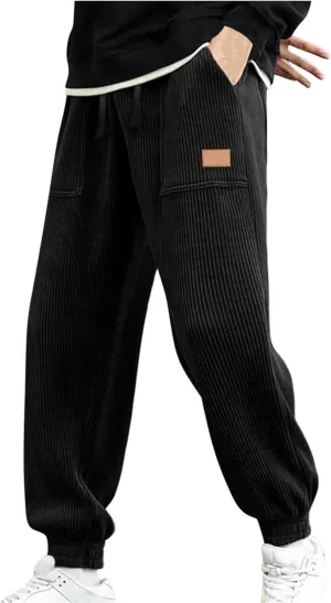 Men's Casual Corduroy Sweatpants Loose Fit Drawstring Elastic Waist Jogger Pants Baggy Sport Cargo Pants with Pockets