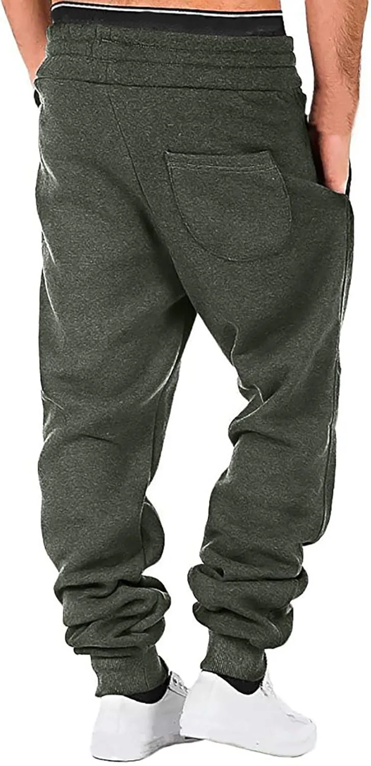Mens Casual Pants Drawstring Elastic Waist Sports Sweatpants Cotton Solid Loose Trousers Classic-Fit Long Pant