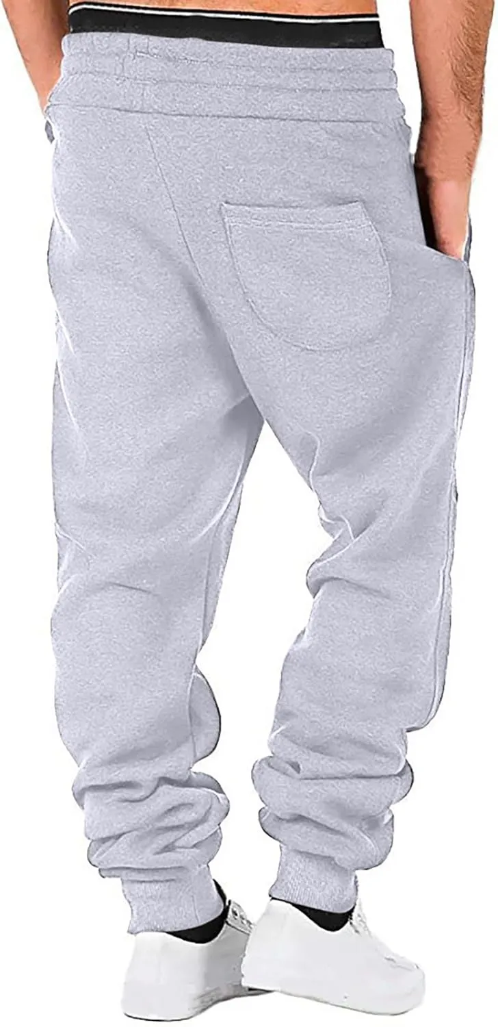 Mens Casual Pants Drawstring Elastic Waist Sports Sweatpants Cotton Solid Loose Trousers Classic-Fit Long Pant