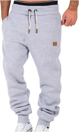 Mens Casual Pants Drawstring Elastic Waist Sports Sweatpants Cotton Solid Loose Trousers Classic-Fit Long Pant