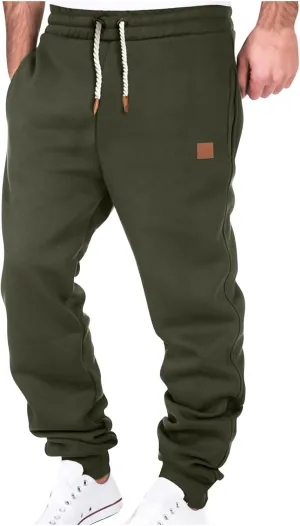 Mens Casual Pants Drawstring Elastic Waist Sports Sweatpants Cotton Solid Loose Trousers Classic-Fit Long Pant