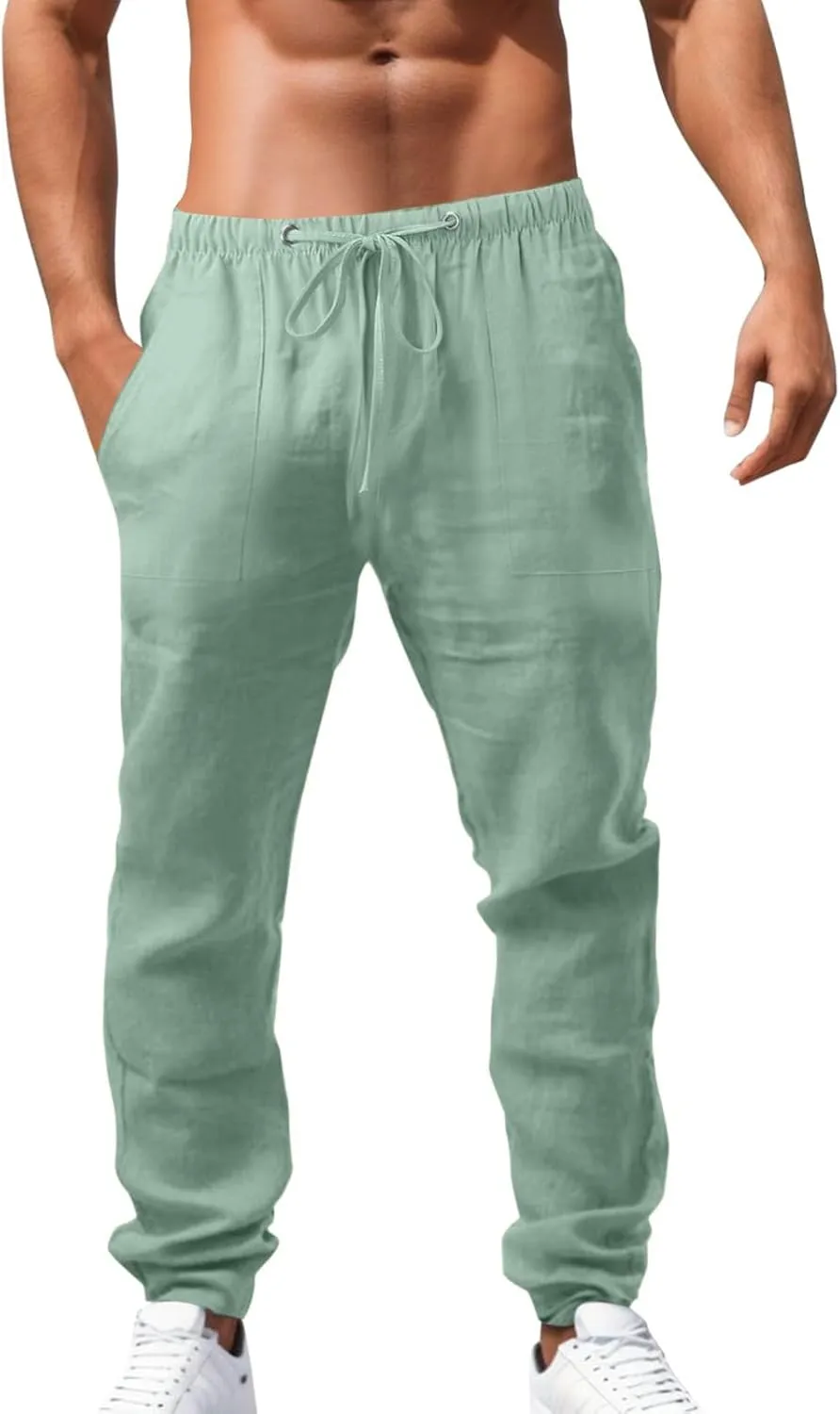 Mens Casual Pants Lightweight Solid Color Linen Trousers Lounge Classic Fit Hiking Outdoor Joggers Chino Pant Men Mens Sweatpants