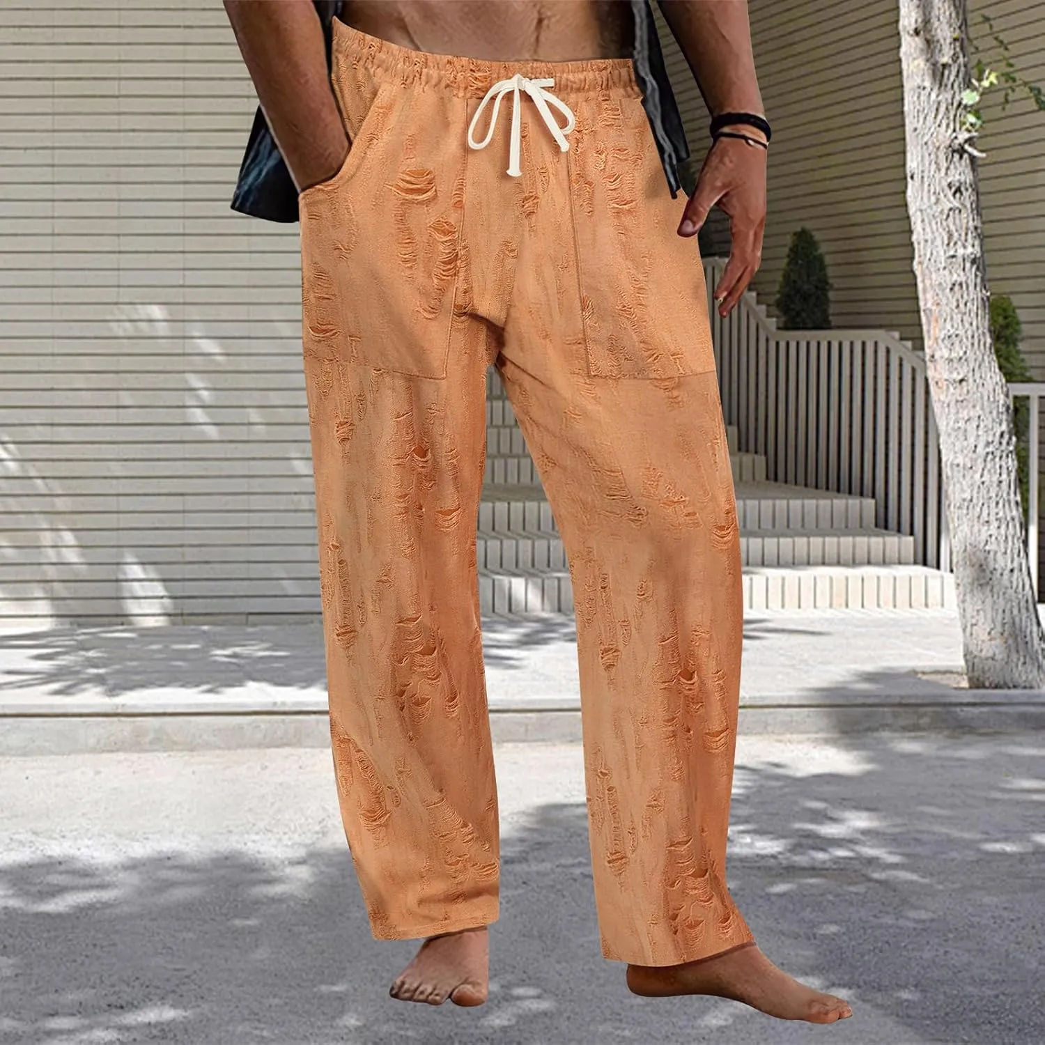 Mens Casual Pants Stretch Drawstring Elastic Waist Classic Loose Lightweight Solid Trousers Work Outdoor Sweatpants