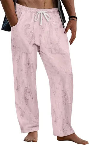 Mens Casual Pants Stretch Drawstring Elastic Waist Classic Loose Lightweight Solid Trousers Work Outdoor Sweatpants