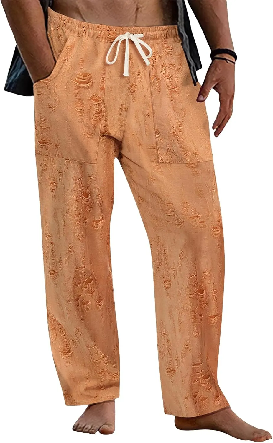 Mens Casual Pants Stretch Drawstring Elastic Waist Classic Loose Lightweight Solid Trousers Work Outdoor Sweatpants