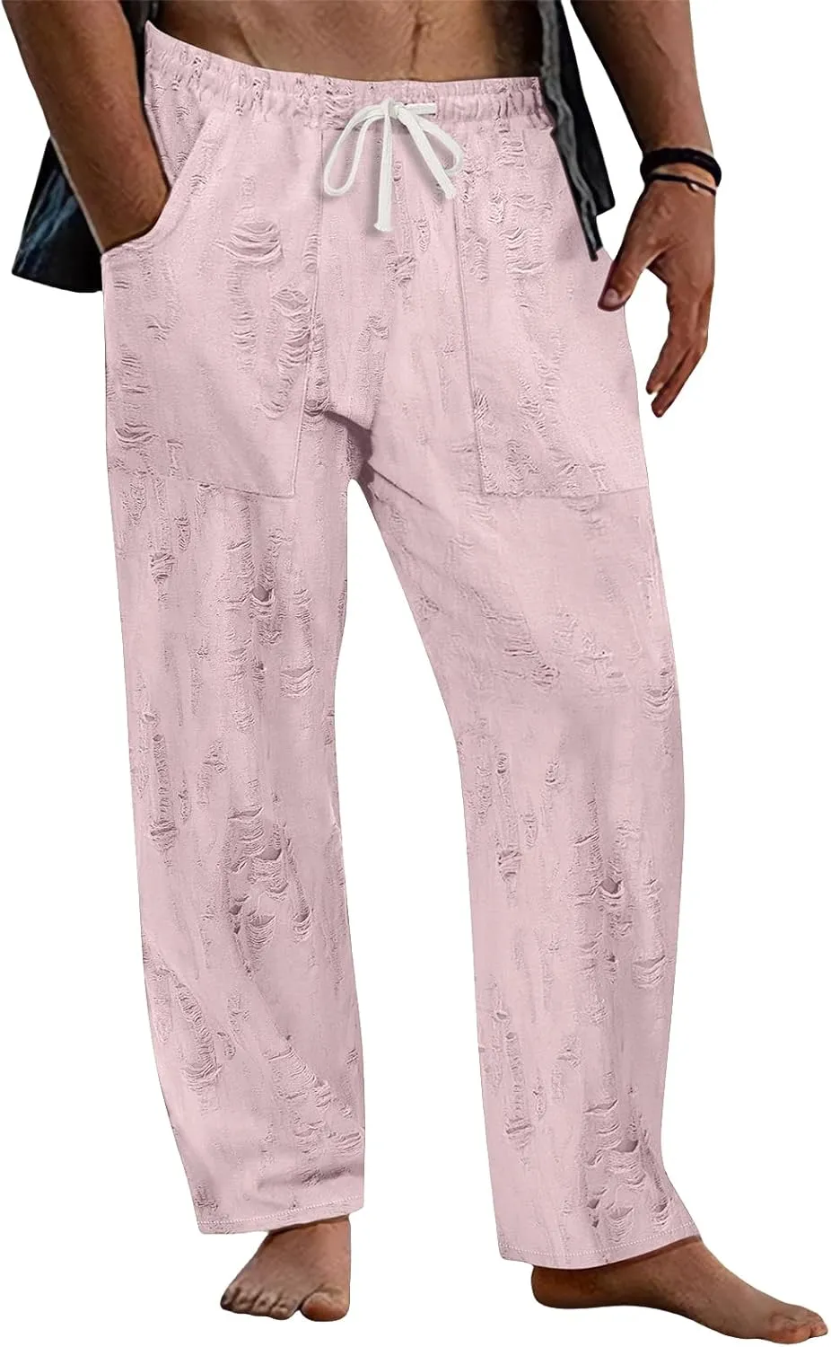 Mens Casual Pants Stretch Drawstring Elastic Waist Classic Loose Lightweight Solid Trousers Work Outdoor Sweatpants