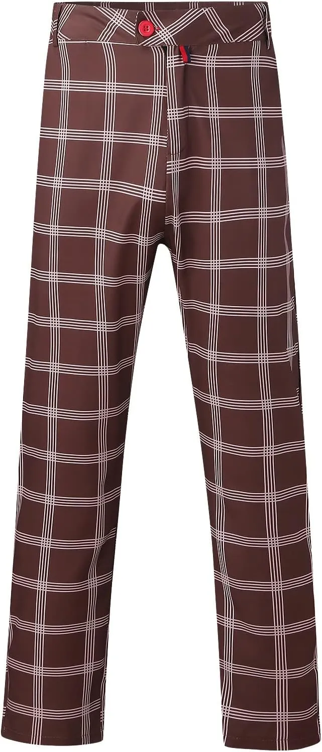 Men's Casual Plaid Dress Pants Stretch Flat-Front Suit Pant Slim Fit Ankle Length Pencil Tapered Trousers with Pockets