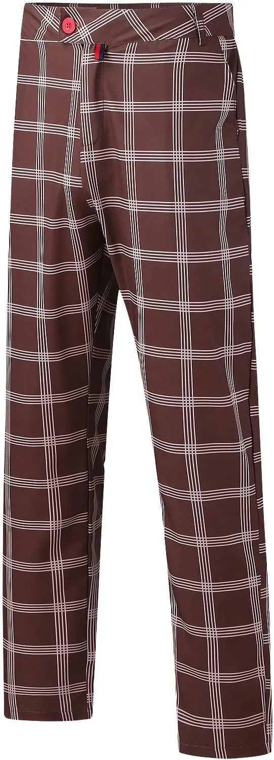Men's Casual Plaid Dress Pants Stretch Flat-Front Suit Pant Slim Fit Ankle Length Pencil Tapered Trousers with Pockets