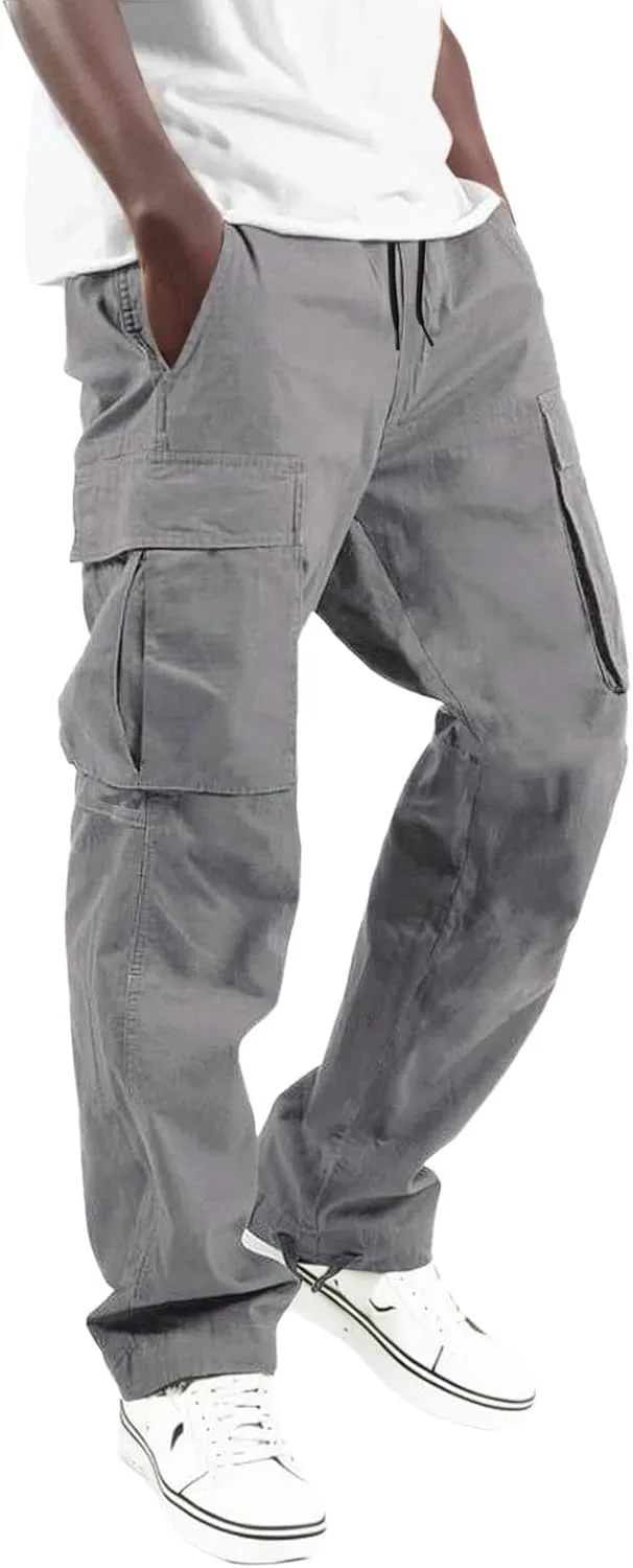 Men's Causal Wide Leg Cargo Pants Athletic Pants Loose-Fit Classic Lightweight Comfy Daily Wear with Multi-Pocket